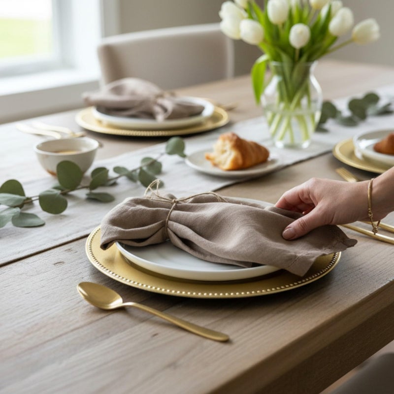 Eight Owls Hemstitched Linen Napkins â€“ 20 Inch x 20 Inch â€“ Stonewashed Pure Linen Cloth Dinner Napkins with Mitered Corners - 100% French Flax â€“ Machine Washable - Set of 4 (Natural Rustic Taupe) - Image 4